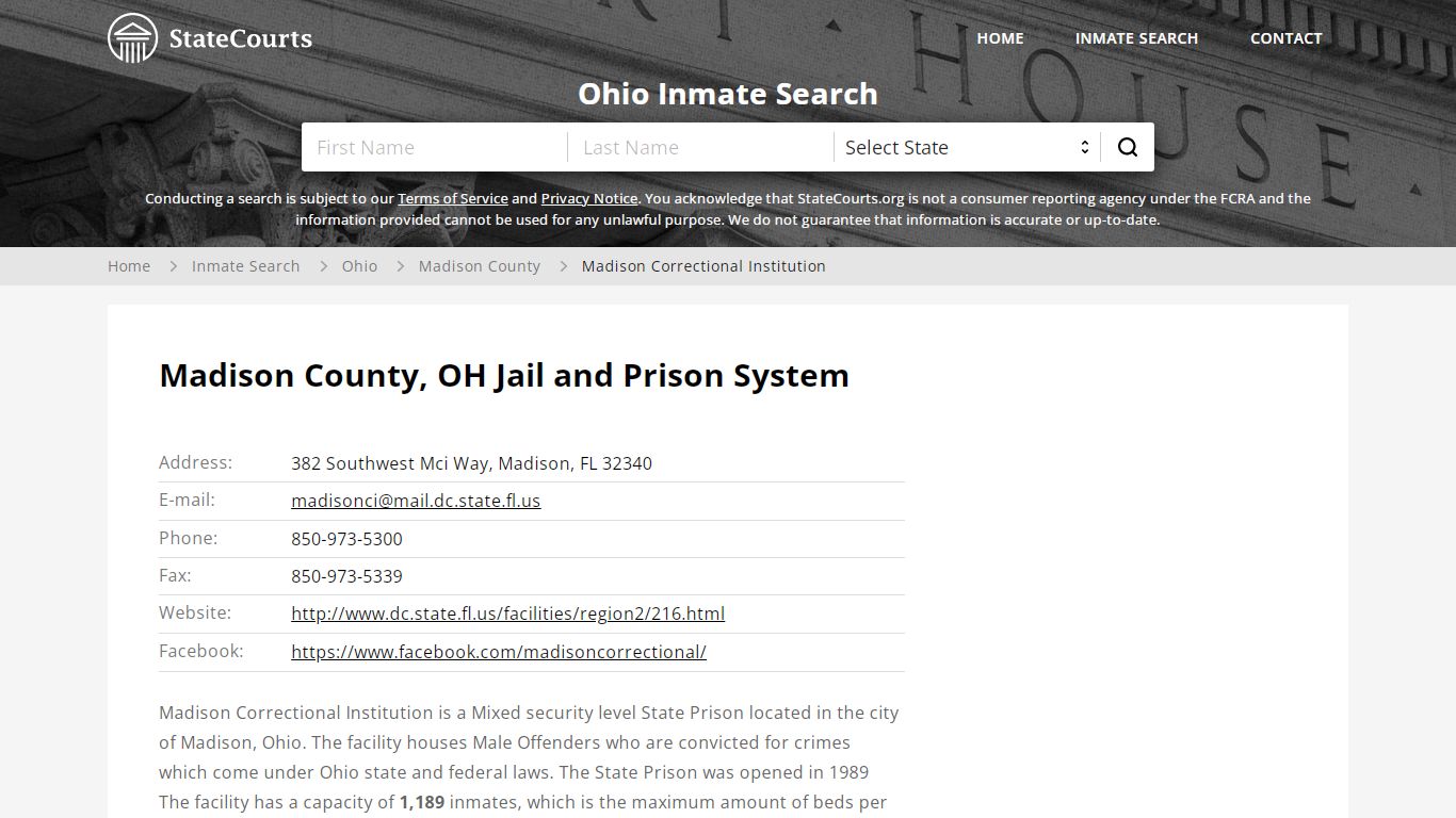 Madison Correctional Institution Inmate Records Search, Ohio - StateCourts